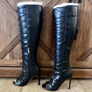 Vince Camuto Lace-up Peep-toe Leather Boots- Size 5 NWB